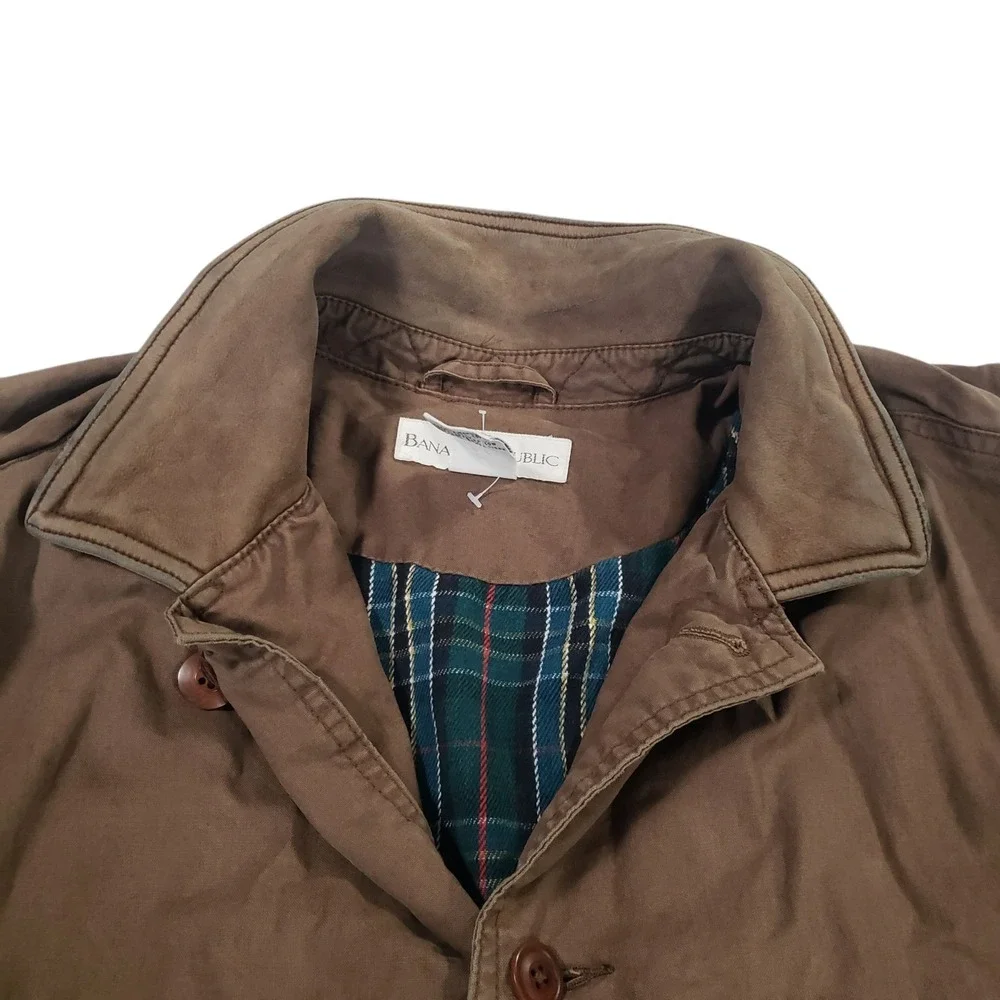 Banana Republic Military Jacket Mens Brown M Lined Leather Collar Outdoor‎ Chore
